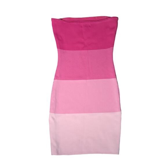 Size S Barbie Pink Color Block Ombre Bodycon Strapless Dress Tube Dress Small - Picture 2 of 3